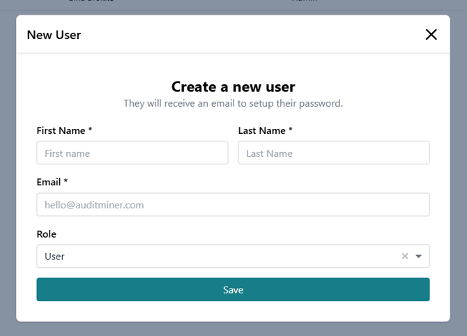 new user modal